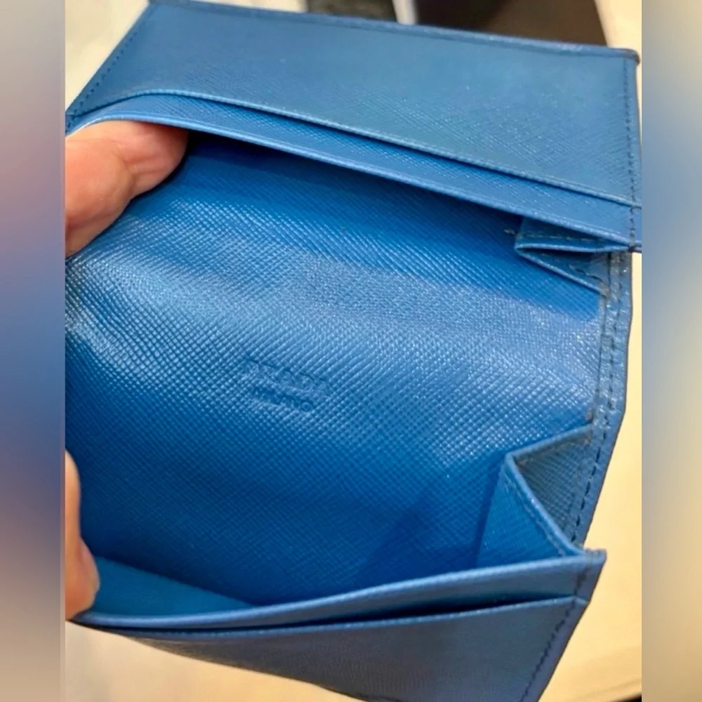 PRADA COBALT BLUE Vertical Saffiano Leather Cardholder w/Box and Cards.